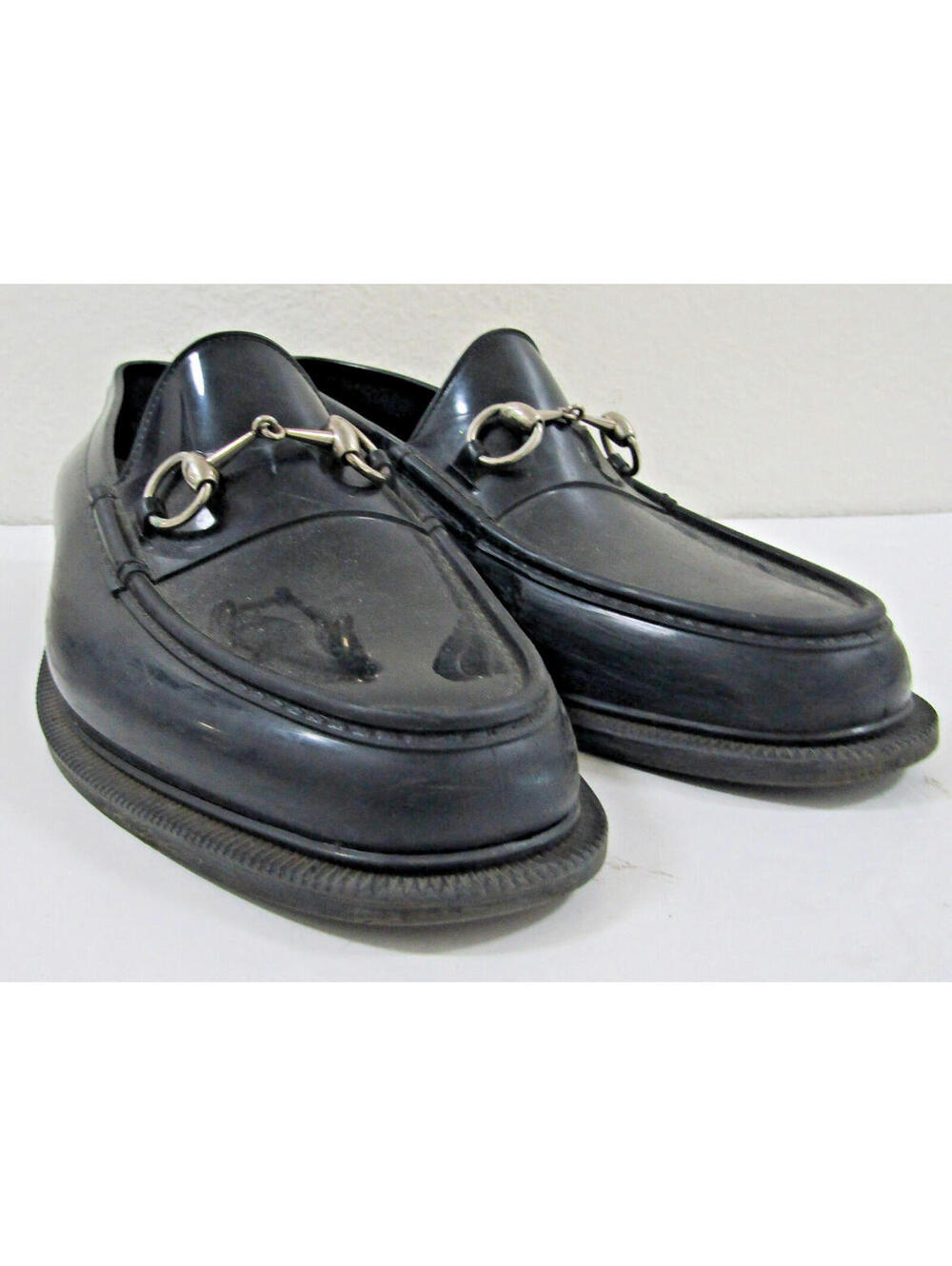 Gucci Rubber Black Loafers Silver Horsebit Gucci Size 10 US Size 10  1/2 - Picture 8 of 12